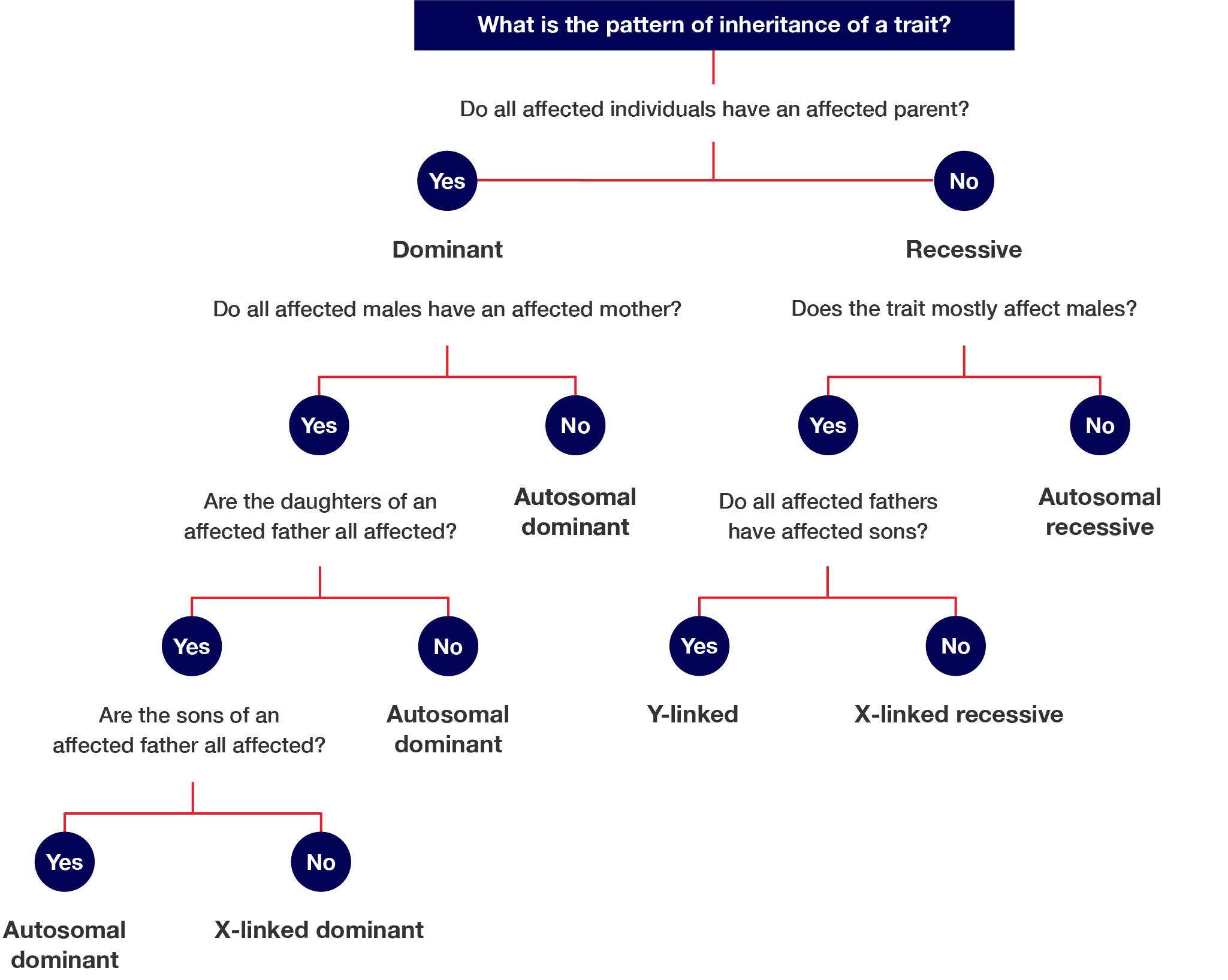 Decision tree for determining the pattern of inheritance.